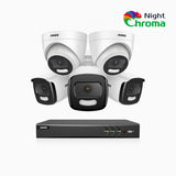 NightChroma<sup>TM</sup> NCK500 - 3K 8 Channel PoE Security System with 3 Bullet & 2 Turret Cameras, Acme Color Night Vision, f/1.0 Super Aperture, Active Alignment, Built-in Microphone, IP67 , All-Metal Housing