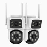 WCD220 - 4MP Dual-Lens Outdoor Wireless WiFi Security Camera, 355° Pan & 90° Tilt, 2.4 GHz Wi-Fi Connection, Human Motion Detection, Dual Light Night Vision, Active Siren Alarm, Two-Way Audio, Cloud & Max. 128 GB Local Storage, Works with Alexa
