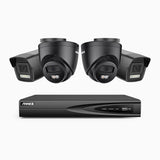 H500P - 3K 4 Channel PoE Security System with 2 Bullet & 2 Turret Cameras, Color & IR Night Vision, 3072*1728 Resolution, f/1.6 Aperture (0.005 Lux), Human & Vehicle Detection, Built-in Microphone,IP67