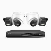 H500P - 3K 4 Channel PoE Security System with 2 Bullet & 2 Turret Cameras, Color & IR Night Vision, 3072*1728 Resolution, f/1.6 Aperture (0.005 Lux), Human & Vehicle Detection, Built-in Microphone,IP67