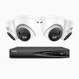 H500P - 3K 4 Channel 4 Cameras PoE Security System, Color & IR Night Vision, 3072*1728 Resolution, f/1.6 Aperture (0.005 Lux), Human & Vehicle Detection, Built-in Microphone,IP67