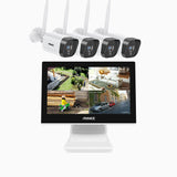 WL300 - 2K Super HD 4 Channel 4 Cameras Wireless NVR CCTV System with 10.1″ Monitor, Built-in 2TB Hard Drive, Built-in microphone, Works with Alexa