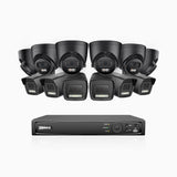 H500P - 3K 16 Channel PoE Security System with 6 Bullet & 6 Turret Cameras, Color & IR Night Vision, 3072*1728 Resolution, f/1.6 Aperture (0.005 Lux), Human & Vehicle Detection, Built-in Microphone,IP67