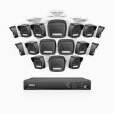 H500P - 3K 16 Channel 16 Cameras PoE Security System, Color & IR Night Vision, 3072*1728 Resolution, f/1.6 Aperture (0.005 Lux), Human & Vehicle Detection, Built-in Microphone,IP67