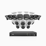 H500P - 3K 16 Channel PoE Security System with 8 Bullet & 8 Turret Cameras, Color & IR Night Vision, 3072*1728 Resolution, f/1.6 Aperture (0.005 Lux), Human & Vehicle Detection, Built-in Microphone,IP67