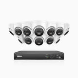 H500P - 3K 16 Channel 12 Cameras PoE Security System, Color & IR Night Vision, 3072*1728 Resolution, f/1.6 Aperture (0.005 Lux), Human & Vehicle Detection, Built-in Microphone,IP67