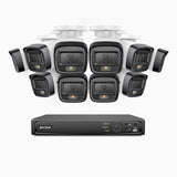 H500 - 3K 16 Channel 10 Cameras PoE Security System, Smart Dual Light Night Vision, 3072 × 1728 @ 20fps, Smart Human & Vehicle Detection, Built-in Microphone, IP67