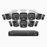 H500 - 3K 16 Channel 12 Cameras PoE Security System, Smart Dual Light Night Vision, 3072 × 1728 @ 20fps, Smart Human & Vehicle Detection, Built-in Microphone, IP67