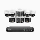 FDH800 - 16 Channel PoE Security System with 4 Bullet & 4 Turret 8MP UHD Dual Lens Cameras, 180° Panoramic View, Smart Dual Light Night Vision, Two-Way Audio, Active Siren & Alarm, Human & Vehicle Detection, IP67