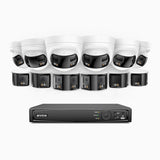 FDH800 - 16 Channel PoE Security System with 6 Bullet & 6 Turret 8MP UHD Dual Lens Cameras, 180° Panoramic View, Smart Dual Light Night Vision, Two-Way Audio, Active Siren & Alarm, Human & Vehicle Detection, IP67