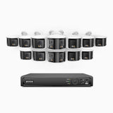 FDH800 - 16 Channel PoE Security System with 12 X 8MP UHD Dual Lens Cameras, 180° Panoramic View, Smart Dual Light Night Vision, Two-Way Audio, Active Siren & Alarm, Human & Vehicle Detection, IP67