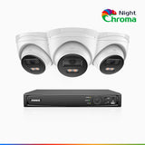 NightChroma<sup>TM</sup> NCK500 - 3K 8 Channel 3 Cameras PoE Security System, Acme Color Night Vision, f/1.0 Super Aperture, Active Alignment, Built-in Microphone, IP67 , All-Metal Housing