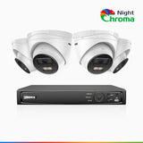 NightChroma<sup>TM</sup> NCK500 - 3K 8 Channel 4 Cameras PoE Security System, Acme Color Night Vision, f/1.0 Super Aperture, Active Alignment, Built-in Microphone, IP67 , All-Metal Housing