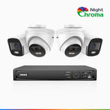 NightChroma<sup>TM</sup> NCK500 - 3K 8 Channel PoE Security System with 2 Bullet & 2 Turret Cameras, Acme Color Night Vision, f/1.0 Super Aperture, Active Alignment, Built-in Microphone, IP67 , All-Metal Housing