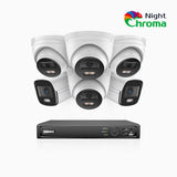 NightChroma<sup>TM</sup> NCK500 - 3K 8 Channel PoE Security System with 2 Bullet & 4 Turret Cameras, Acme Color Night Vision, f/1.0 Super Aperture, Active Alignment, Built-in Microphone, IP67 , All-Metal Housing