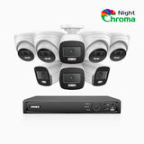 NightChroma<sup>TM</sup> NCK500 - 3K 8 Channel PoE Security System with 4 Bullet & 4 Turret Cameras, Acme Color Night Vision, f/1.0 Super Aperture, Active Alignment, Built-in Microphone, IP67 , All-Metal Housing