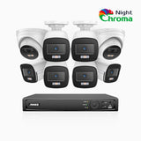 NightChroma<sup>TM</sup> NCK500 - 3K 8 Channel PoE Security System with 6 Bullet & 2 Turret Cameras, Acme Color Night Vision, f/1.0 Super Aperture, Active Alignment, Built-in Microphone, IP67 , All-Metal Housing