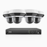 HZ504P - 8 Channel 4 Cameras PTZ PoE Security System, 3K Super HD, 4X Optical Zoom, IK10 & IP67, 2.8-12 mm Lens, Intelligent Behavior Analysis, Color Night Vision & Anti-Fog