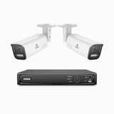 HZ804 - 4K 8 Channel 2 Cameras PoE Security System, 4X Optical Zoom, 2.8 - 12 MM Motorized Varifocal Lens, Smart Dual Light Night Vision, Motion Detection 2.0, Built-in Microphone, Siren & Strobe Alarm, Upgraded Version
