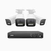 HZ804 - 4K 8 Channel 4 Cameras PoE Security System, 4X Optical Zoom, 2.8 - 12 MM Motorized Varifocal Lens, Smart Dual Light Night Vision, Motion Detection 2.0, Built-in Microphone, Siren & Strobe Alarm, Upgraded Version