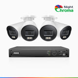NightChroma<sup>TM</sup> NBRK800 - 4K 8 Channel 4 Cameras Outdoor PoE Security System, Red Blue Flashing Lights & Siren, 3840*2160@25 fps, Acme Color & IR Night Vision, Human & Vehicle Detection, Two-Way Audio, IP67 Weatherproof, All-Metal Housing