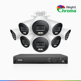 NightChroma<sup>TM</sup> NBRK800 - 4K 8 Channel 8 Cameras Outdoor PoE Security System, Red Blue Flashing Lights & Siren, 3840*2160@25 fps, Acme Color & IR Night Vision, Human & Vehicle Detection, Two-Way Audio, IP67 Weatherproof, All-Metal Housing