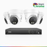 NightChroma<sup>TM</sup> NBRK800 - 4K 8 Channel 4 Cameras Outdoor PoE Security System, Red Blue Flashing Lights & Siren, 3840*2160@25 fps, Acme Color & IR Night Vision, Human & Vehicle Detection, Two-Way Audio, IP67 Weatherproof, All-Metal Housing