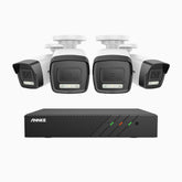 H500P - 3K 8 Channel 4 Cameras PoE Security System, Color & IR Night Vision, 3072*1728 Resolution, f/1.6 Aperture (0.005 Lux), Human & Vehicle Detection, Built-in Microphone,IP67
