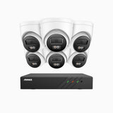 H500P - 3K 8 Channel 6 Cameras PoE Security System, Color & IR Night Vision, 3072*1728 Resolution, f/1.6 Aperture (0.005 Lux), Human & Vehicle Detection, Built-in Microphone,IP67