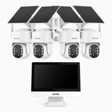 WTB400 - 4MP 10 Channel 4 Solar Cameras Wireless NVR CCTV System with 12″ Monitor, IPS Touch Screen, Motion Detection, Two-Way Audio, 9000mAh Rechargeable Battery & Solar Powered, 270° Pan & 90° Tilt, Works with Alexa