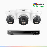 NightChroma<sup>TM</sup> NCK800 – 4K 8 Channel 3 Cameras PoE Security System, f/1.0 Super Aperture, Color Night Vision, 2CH 4K Decoding Capability, Human & Vehicle Detection, Intelligent Behavior Analysis, Built-in Mic, 124° FoV , All-Metal Housing