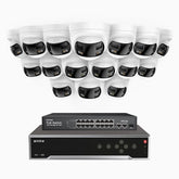 FDH800, 4K 32CH PoE Security System with 16 Seamless 180° Dual-Lens Cameras, 77° Vertical FOV for Superior Panoramic Coverage, Smart Color Night Vision & Active Deterrence, Two-Way Audio