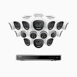 H800X - 4K 16 Channel PoE Security System with 12 Bullet & 4 Turret Cameras, 1/1.8'' BSI Sensor, f/1.6 Aperture (0.003 Lux), Siren & Strobe Alarm,Two-Way Audio, Human & Vehicle Detection, Perimeter Protection, Works with Alexa