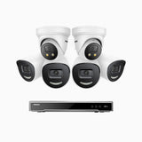 H800X - 4K 16 Channel PoE Security System with 4 Bullet & 2 Turret Cameras, 1/1.8'' BSI Sensor, f/1.6 Aperture (0.003 Lux), Siren & Strobe Alarm,Two-Way Audio, Human & Vehicle Detection, Perimeter Protection, Works with Alexa