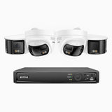 FDH800 - 8 Channel PoE Security System with 2 Bullet & 2 Turret 8MP UHD Dual Lens Cameras, 180° Panoramic View, Smart Dual Light Night Vision, Two-Way Audio, Active Siren & Alarm, Human & Vehicle Detection, IP67