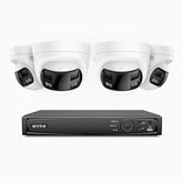 FDH800 - 8 Channel PoE Security System with 4 X 8MP UHD Dual Lens Cameras, 180° Panoramic View, Smart Dual Light Night Vision, Two-Way Audio, Active Siren & Alarm, Human & Vehicle Detection, IP67