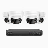 FDH600 - 8 Channel PoE Security System with 4 Dual Lens Cameras, 6MP Resolution, 180° Panoramic View, Smart Dual Light Night Vision, Two-Way Audio, Active Siren & Alarm, Human & Vehicle Detection, IP67