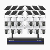 WBS400 - 4MP 16 Channel 12 Battery Cameras Outdoor Wireless NVR Security System, Dual-Band WiFi, 270° Pan & 90° Tilt, 9000mAh Battery & Solar Powered, Motion Detection, Two-Way Audio