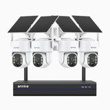 WBS400 - 4MP 8 Channel 4 Battery Cameras Outdoor Wireless NVR Security System, 2.4G & 5.8G Dual-Band WiFi, Motion Detection, Two-Way Audio, Battery & Solar Powered, 270° Pan & 90° Tilt, Cloud & Max. 256 GB Local Storage, Works with Alexa
