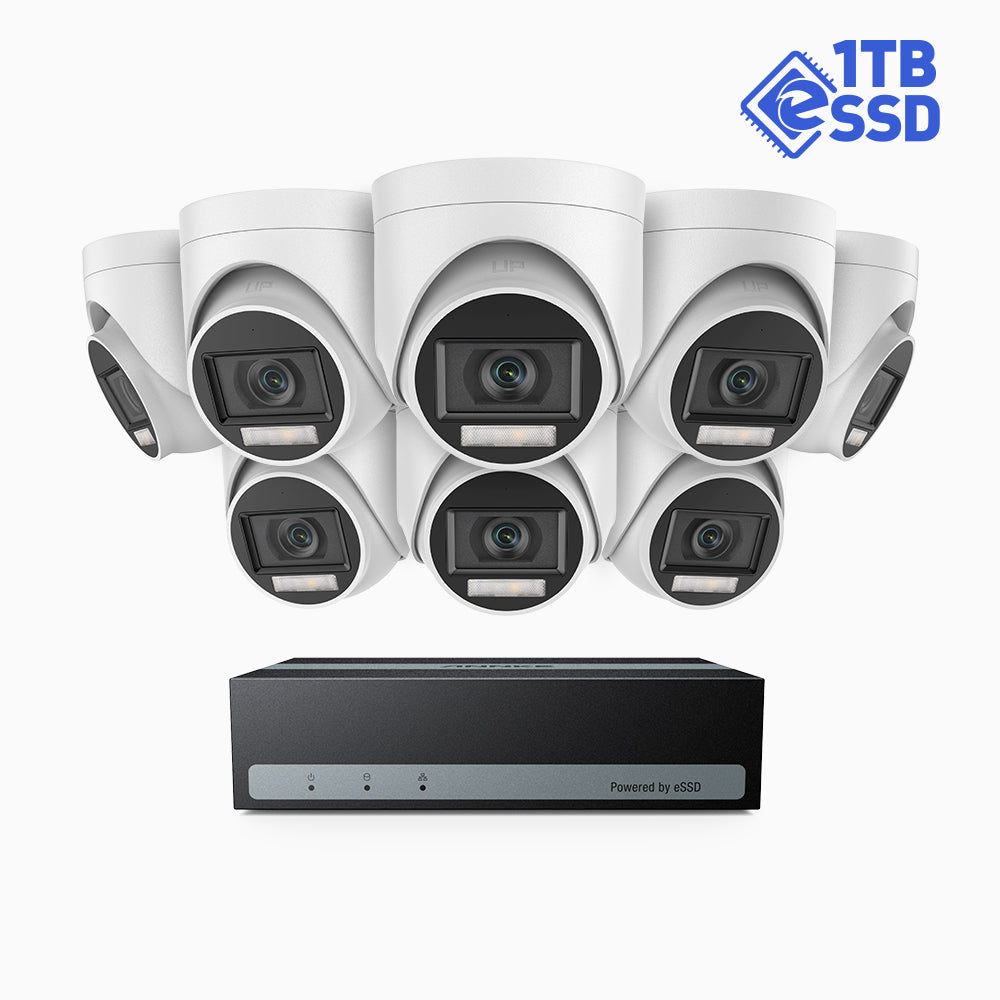 SSDK500 - 3K 8 Channel 8 Dual Light Cameras Wired Security System, Built-In 1024 GB eSSD, Color & IR Night Vision, 3072*1728 Resolution, Up To 2-Week Record, Built-In Microphone, IP67