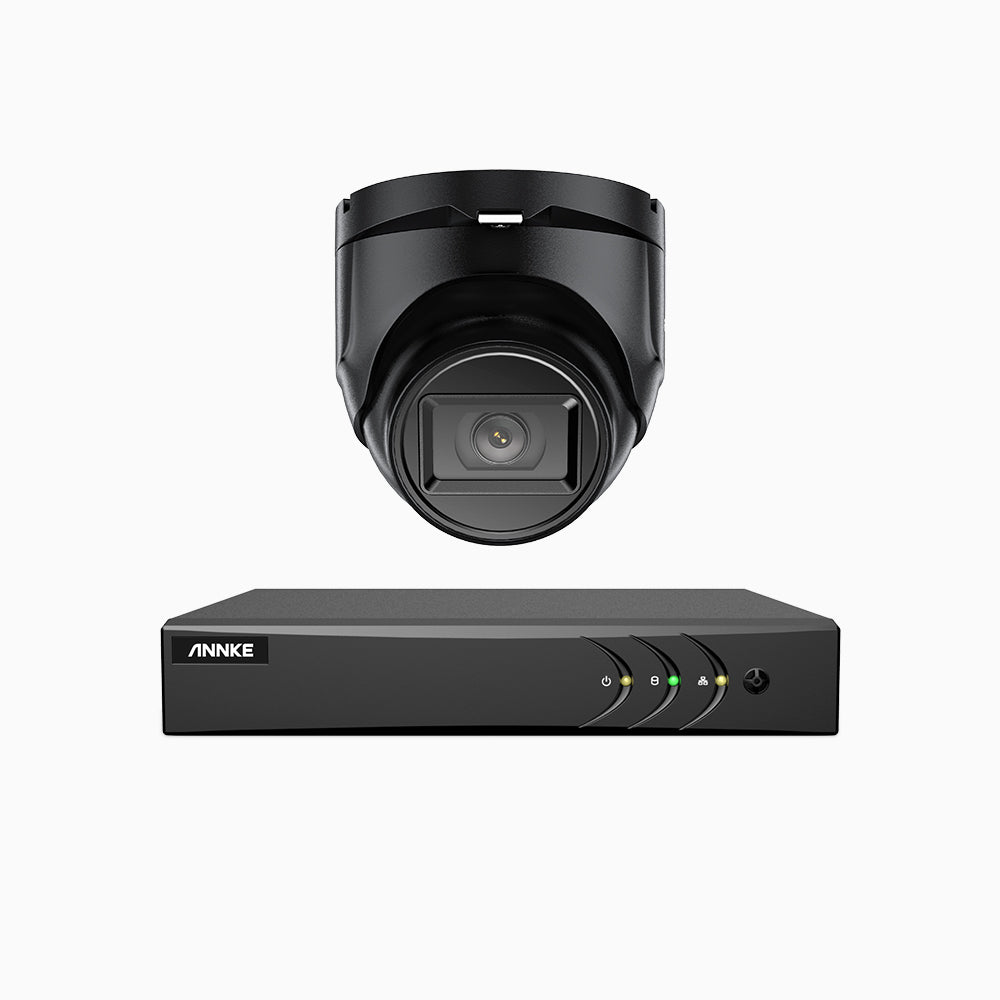 EL200 - 1080p 4 Channel Outdoor Wired Security CCTV System with 1 Camera, 3.6 MM Lens, Smart DVR with Human & Vehicle Detection, 66 ft Infrared Night Vision, 4-in-1 Output Signal, IP67