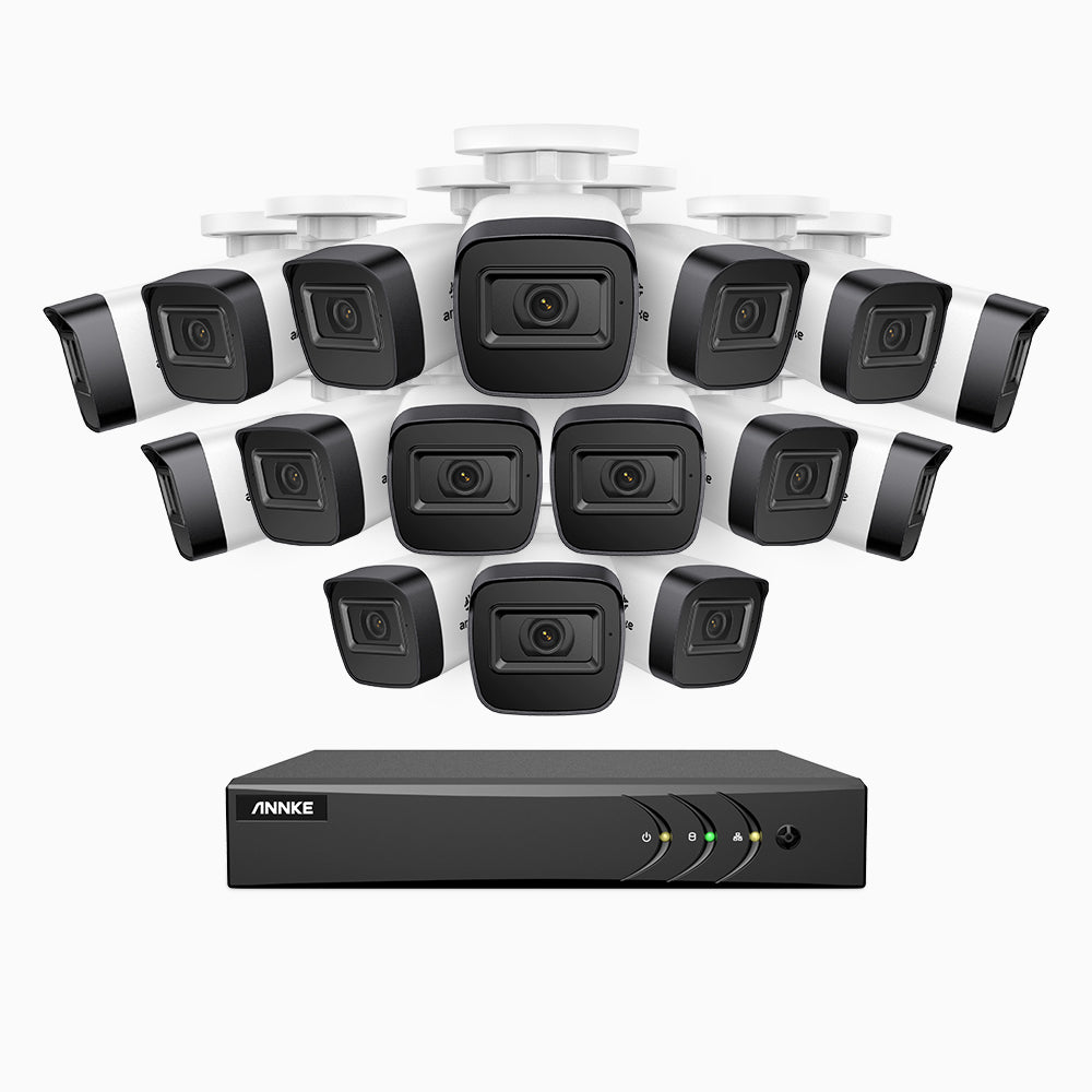 EL200 - 1080p 16 Channel Outdoor Wired Security CCTV System with 16 Cameras, 3.6 MM Lens, Smart DVR with Human & Vehicle Detection, 66 ft Infrared Night Vision, 4-in-1 Output Signal, IP67