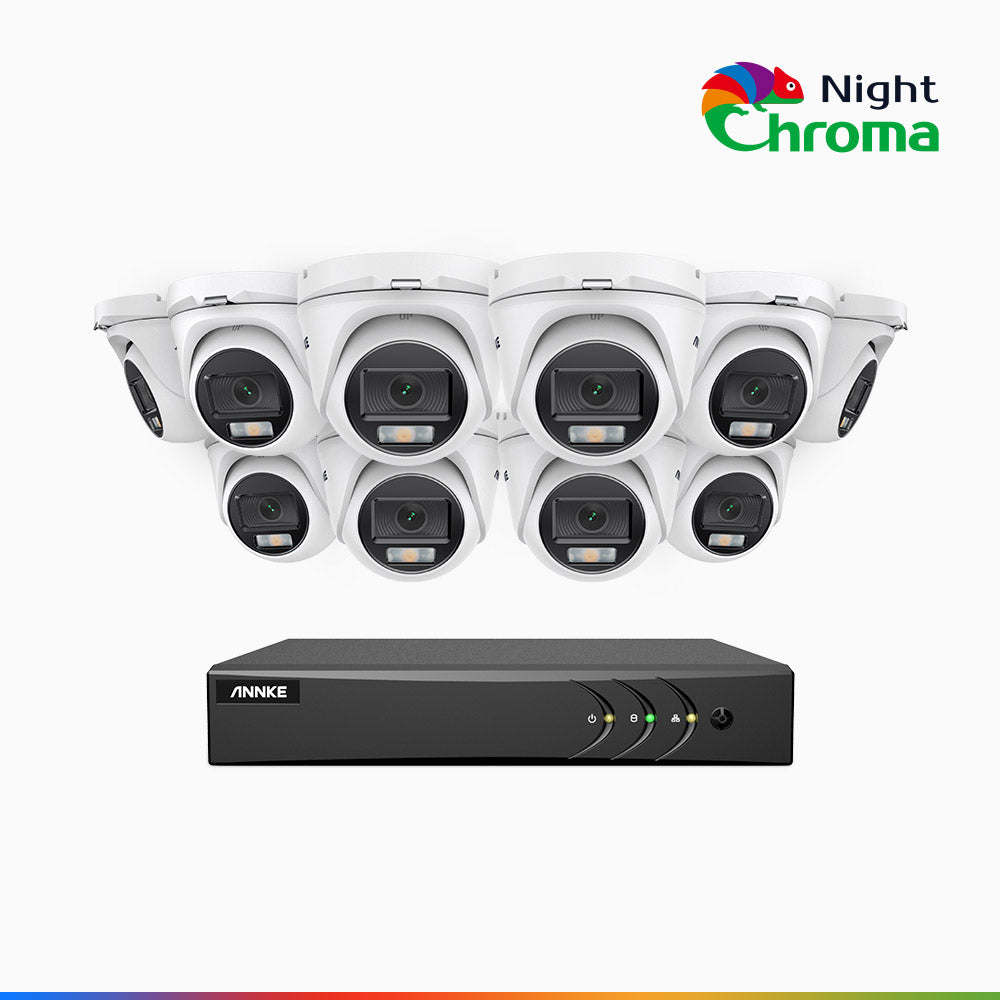NightChroma<sup>TM</sup> NAK200 - 1080P 16 Channel 10 Cameras Wired CCTV System, Acme Color Night Vision, f/1.0 Super Aperture, 0.001 Lux, 121° FoV, Active Alignment