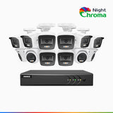 NightChroma<sup>TM</sup> NAK200 - 1080P 16 Channel Wired CCTV System with 8 Bullet & 4 Turret Cameras, Acme Colour Night Vision, f/1.0 Super Aperture, 0.001 Lux, 121° FoV, Active Alignment