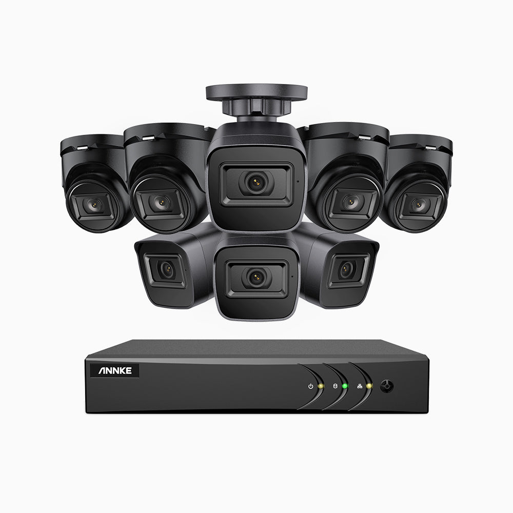 EL200 - 1080p 16 Channel Outdoor Wired Security CCTV System with 4 Bullet & 4 Turret Cameras, 3.6 MM Lens, Smart DVR with Human & Vehicle Detection, 66 ft Infrared Night Vision, 4-in-1 Output Signal, IP67