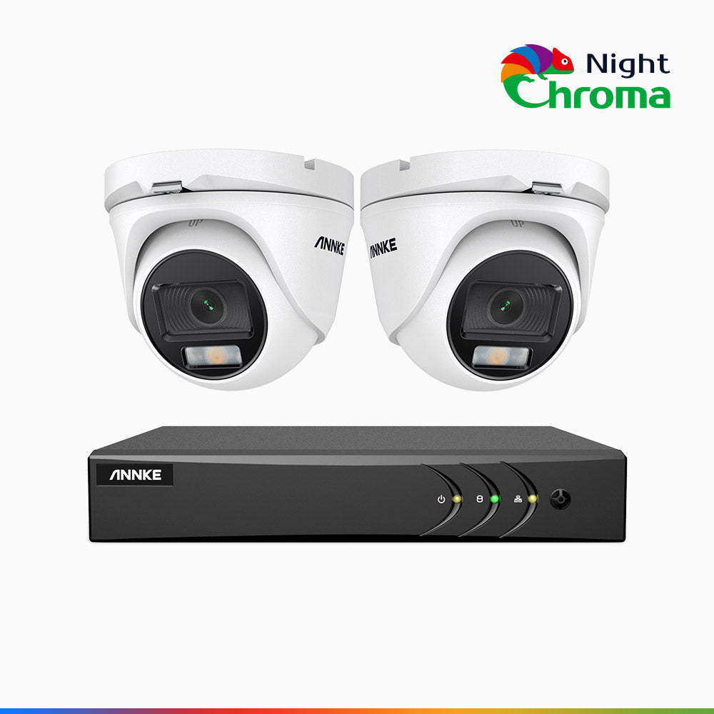 NightChroma<sup>TM</sup> NAK200 - 1080P 8 Channel 2 Cameras Wired CCTV System, Acme Color Night Vision, f/1.0 Super Aperture, 0.001 Lux, 121° FoV, Active Alignment