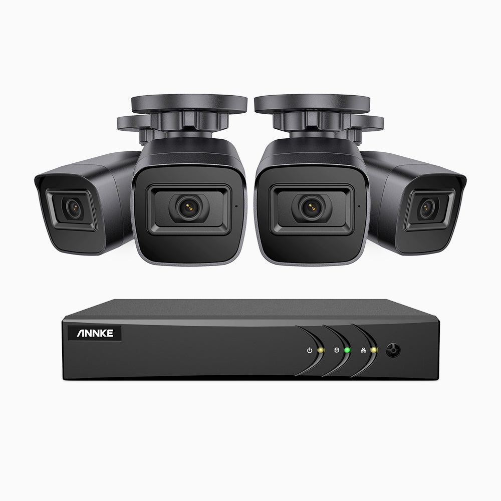 EL200 - 1080p 8 Channel Outdoor Wired Security CCTV System with 4 Cameras, 3.6 MM Lens, Smart DVR with Human & Vehicle Detection, 66 ft Infrared Night Vision, 4-in-1 Output Signal, IP67