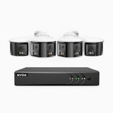 ACDK500 - 3K 8 Channel 4 Dual-Lens Cameras Wired Security System, 180° Panoramic View, Smart Dual Light Night Vision, Built-in Microphone, IP67