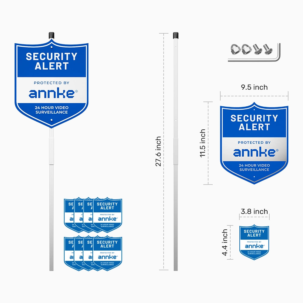 ANNKE 10" Heavy Duty 100% Aluminum Security Sign, with Ground Stake & 8 Window Stickers, Reflective & Fade Resistant Outdoor Surveillance Warning Sign for Home, Yard, Property Protection