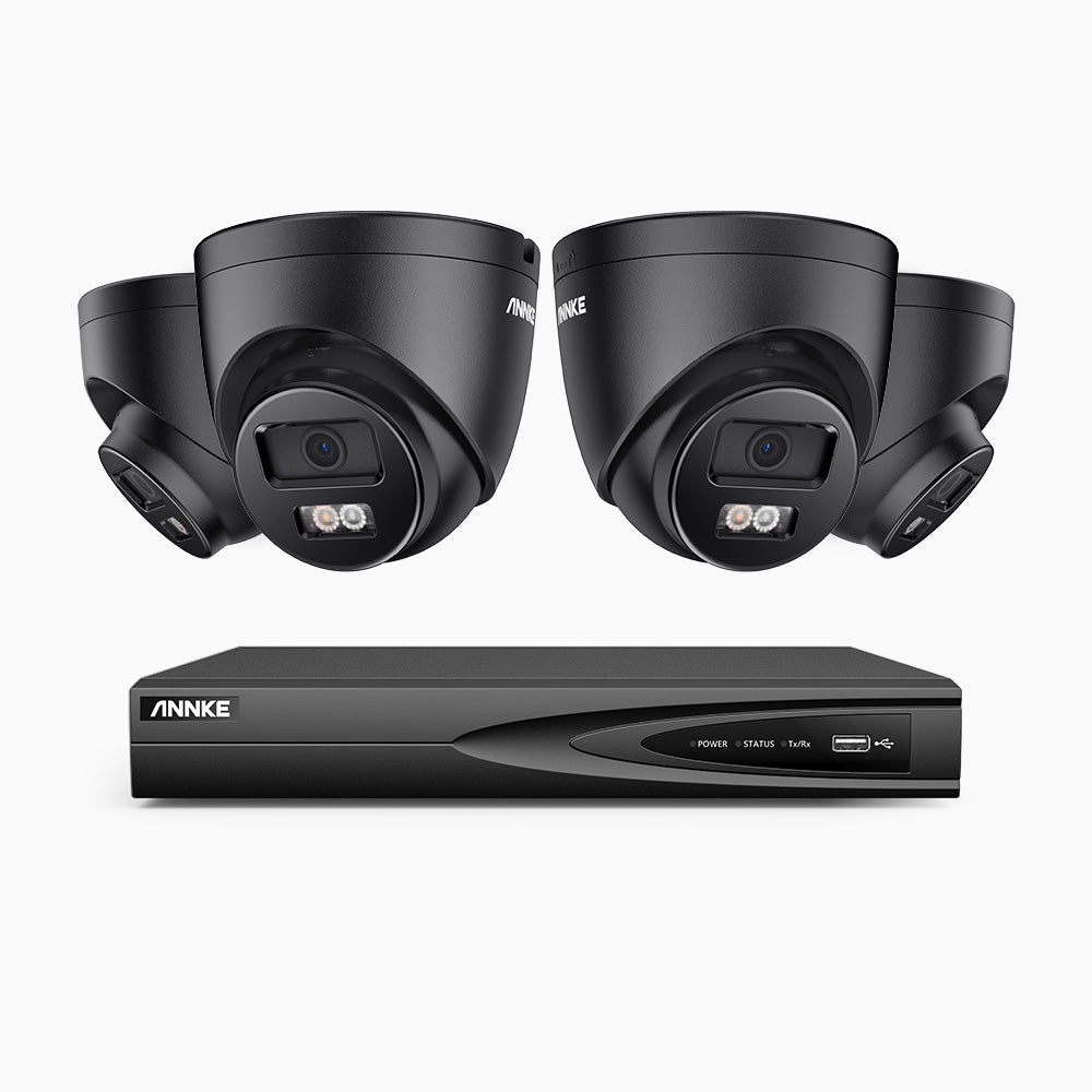 AH500 - 3K 4 Channel 4 Cameras PoE Security System, Color & IR Night Vision, 3072*1728 Resolution, f/1.6 Aperture (0.005 Lux), Human & Vehicle Detection, Built-in Microphone,IP67